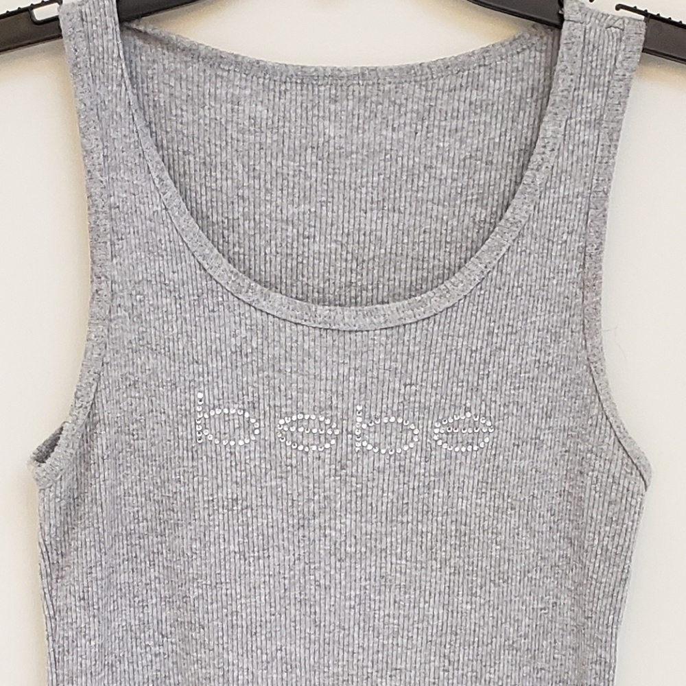 Gray Bebe Rhinestone Ribbed Tank Large